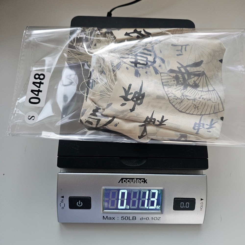 Silk Scarf Unisex Cream Black Calligraphy Fan Print Fringe Wrap Neutral Academia - Picture 8 of 9